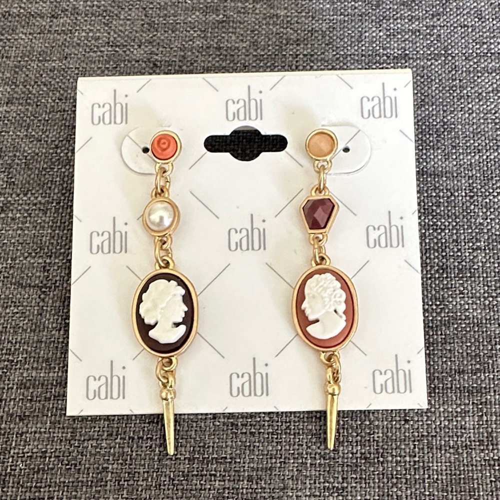 CAbi Gold and White Cameo Earrings